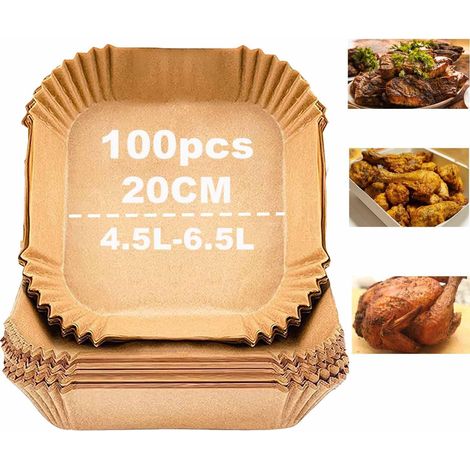 Backpapier für Heißluftfritteuse, 100 Stück 20cm Airfryer Backpapier Wasserdicht Ölfest Einwegschalen Luftfritteuse Pergamentpapier Liner für Heißluftfritteuse Ofen (1/5)