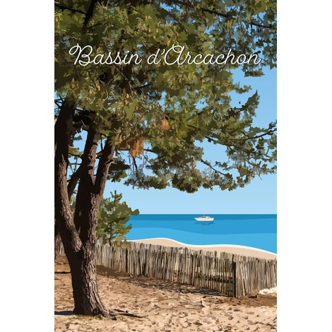 Tableau sur toile illustration plage du bassin d'Arcachon 30x45 cm - Impression sur Toile Murale Décorative - Image imprimée en HD sur Toile - Toile sur Châssis en Bois FSC - Fabriqué en France (1/5)
