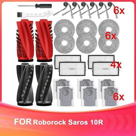 Lot de 28 accessoires de rechange pour aspirateur robot Roborock Saros 10R : brosse principale, brosse latérale, filtre HEPA et sac à poussière. (1/5)
