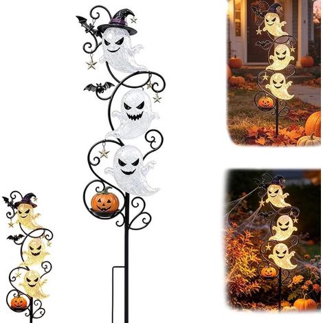 Lumière solaire pour piquet de jardin Fantme & Citrouille d'Halloween - éclairage extérieur étanche - pour terrasse, jardin, pelouse, allée - Installation facile - 1 Pièce (1/5)