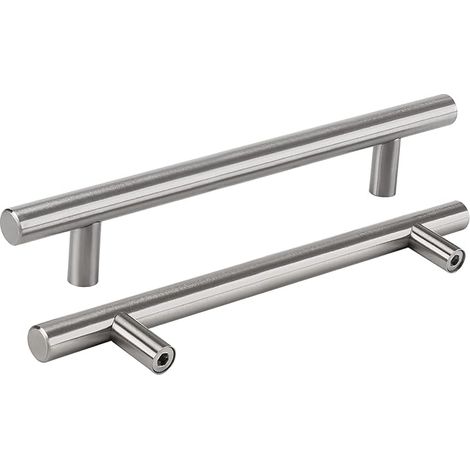 Juego de 2 tiradores para armarios de cocina LONTAN - 128 mm de separación entre orificios - Acero inoxidable - Tiradores para cajones - Tiradores para muebles de cocina, níquel cepillado (1/5)