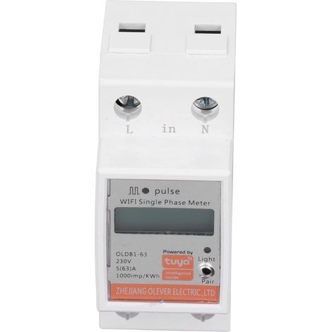 Compteur d'énergie numérique LCD intelligent Wi-Fi, montage sur rail DIN, monophasé, moniteur kWh, 230 V CA (1/5)
