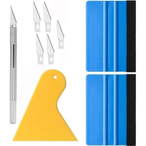 9-teiliges Werkzeugset zum Verkleben von Vinylfolien, Fensterfolien, zum Tönen von Fenstern und Tapezieren mit Filzrakel und Schneidewerkzeug (1/5)
