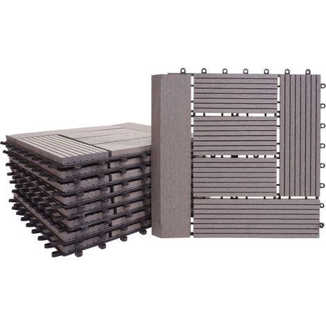 WPC Bodenfliese Sarthe + Abschluss, Holzoptik Balkon/Terrasse, 11x je 30x30cm = 1qm Premium grau versetzt