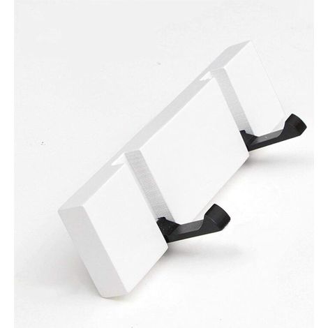 Perchero plegable de bambú para pared con 2 ganchos para ropa, decoración de pared creativa, blanco - KZQ