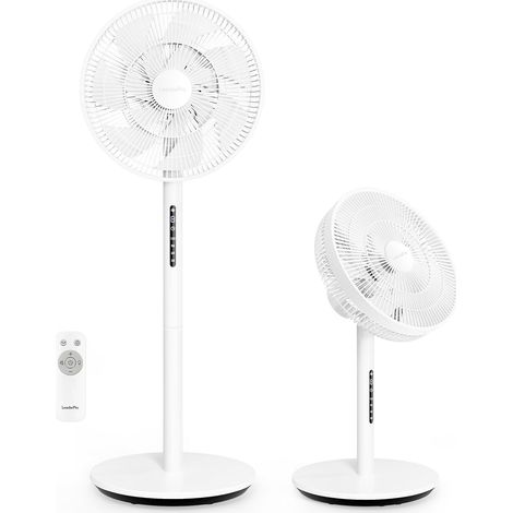 Ventilateur sur Pied Silencieux 12,8 dB avec Télécommande, Débit d'Air de 1980 m³/h, Double Lames Puissantes, Oscillation 120°, 8 Vitesses, Minuterie 8 h, Hauteur Réglable, Moteur DC, Blanc (1/5)