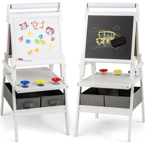 COSTWAY Kid Easel Double-sided Kids Easel with Magnetic Whiteboard-White (1/5)