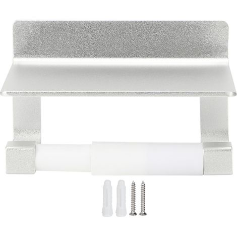 Porte-rouleau mural en aluminium argenté avec étagère pour téléphone, support pour papier toilette de type Space.