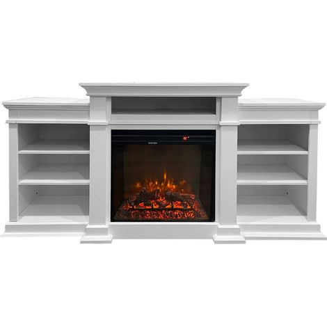 Camino elettrico caminetto da terra BIDEN in legno Bianco L179 x P48 x H85