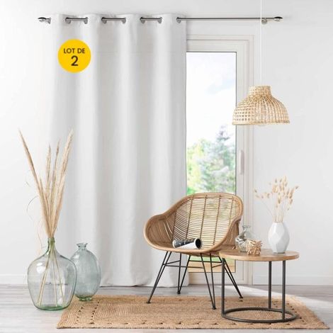 Lot de 2 rideaux aérien 140 x 260 cm microfibre Absolu Blanc (1/5)