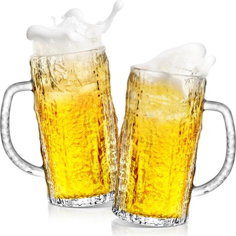 Lot de 2 tasses à bière en cristal de 500 ml avec poignée, tasses en verre pour congélateur, cadeaux pour homme (1/5)