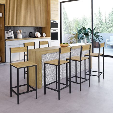 Lote de 6 taburetes de bar DETROIT con respaldo silla de cocina de diseño industrial