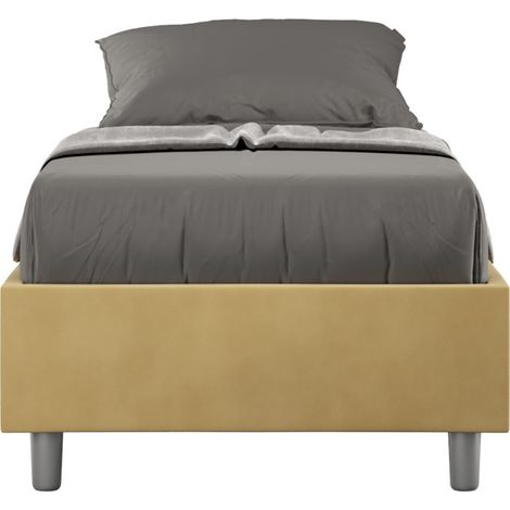 Cadre de lit 39cm en microfibre Avika - Minimalisme et Modernité Sans sommier-Jaune curry-90x190 (1/5)