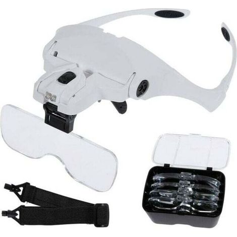 Lunette de Loupe 2 Lumières LED 5 Lentilles Lunettes Grossissantes Ajustable,Interchangeable,1.0X,1.5X,2.0X,2.5X,3.5X Tissu Nettoyage Pour Travaux,Réparations Electronique,Artisanat,Lecture (1/5)