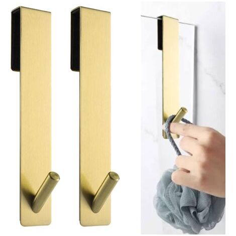 QORVA-Lot de 2 crochets de douche, porte-serviettes sans perçage, pour portes de douche en verre sans cadre, épaisseur de 6 à 12 mm (doré)