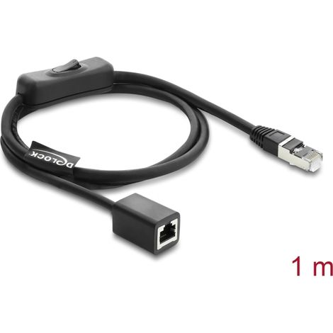 Delock Cable RJ45 macho-hembra con interruptor Cat.6 F/UTP, 1 m â negro