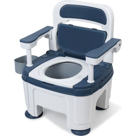 FIANAO – Tragbarer Toilettenstuhl für Erwachsene mit rutschfesten Armlehnen – höhenverstellbar – geeignet für Senioren und Menschen mit Behinderung – blau – 56 x 53 x 73 cm