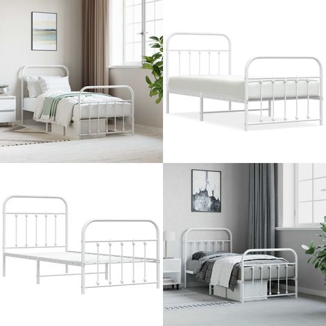 Bettgestell mit Kopf- und Fußteil Metall Weiß 90x200 cm - Bettestell - Doppelbett - Metallbett - Weißes Bett - Boxspringbetten - Home & Living