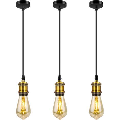 3 pièces Industriel Suspension en métal,Vintage Lampe Suspendue ille de lampe E27 avec Réglable câble Luminaire éclairage au plafond pour Îlot de cuisine,Bar, Café (bronze) (1/5)