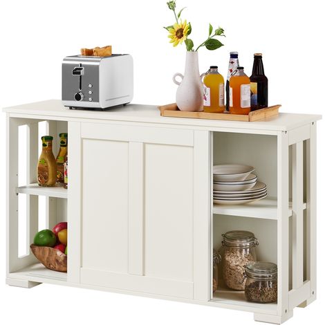 Yaheetech – Buffet de salle à manger laqué blanc 107 cm – Étagère réglable – 2 portes coulissantes – Meuble de rangement cuisine/salon (1/5)