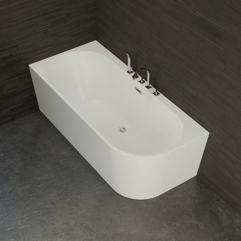Baignoire Robinetterie Chromée CAPRI GAUCHE L. 170 x l. 76 cm semi-îlot murale, by SPALINA (1/5)