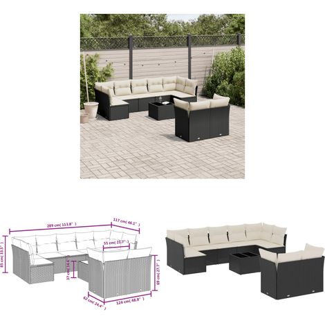 10-tlg. Garten-Sofagarnitur mit Kissen Schwarz Poly Rattan - Gartenmöbel - Esstisch - Lounge Set - Rattan Möbel - Outdoor Sofa - Home & Living (1/3)