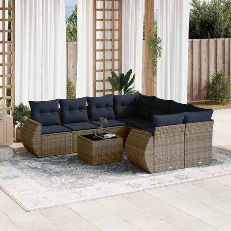 9-teiliges Gartensofa-Set mit Kissen, grau, Polyrattan (1/5)