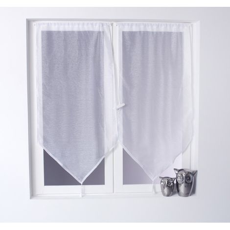 Lot de 2 voiles base pointe 60x120 – Tissu 100% polyester – Voile sablé blanc avec pompon – Ourlet passe tringle – Enjoy Home (1/5)