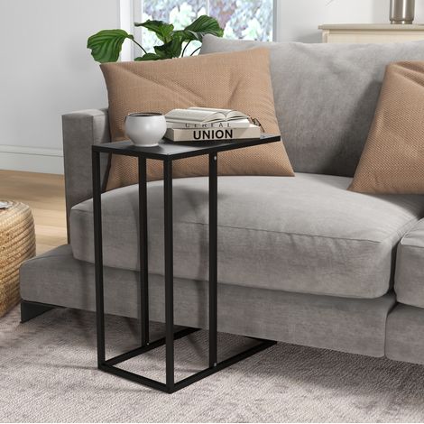 Table d'appoint en C 46x26x60 cm en acier noir, gain de place pour salon FLORAGRACE (1/5)