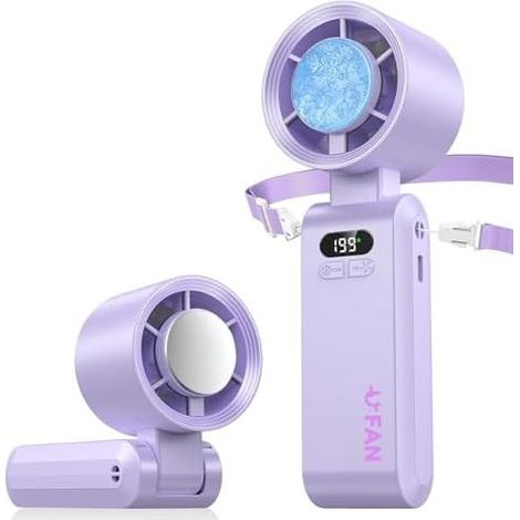 Mini Portable Fan, Handheld Fan with 1-199 Speeds, Cooling Function, LED Display, 5000mAh Battery, Turbo Neck Fan for Travel, Outdoors, Home (Purple) (1/5)