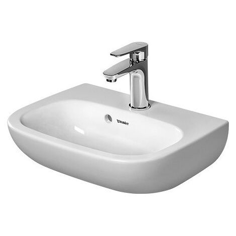Lavamanos D-CODE con rebosadero, plataforma para grifería, 450 x 340 mm blanco