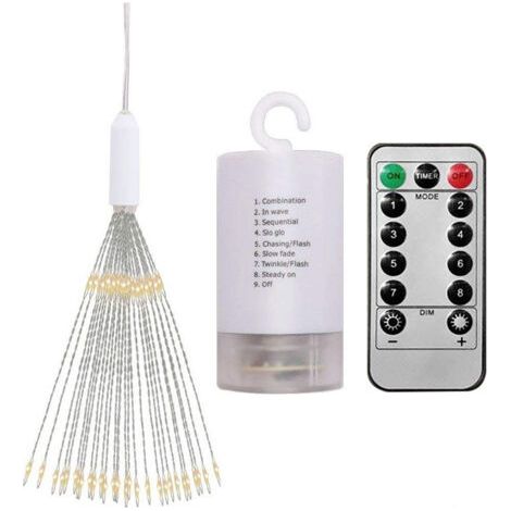 royaluxe-Guirlande lumineuse feu d'artifice, lot de 2 120 LED fil de cuivre étanche extérieur à piles avec télécommande 8 modes pour décoration de jardin de Noël