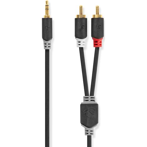 Stereo audiokabel 35 mm hane 2x rca hane guldplaterad 200 m rund anthrazit lada