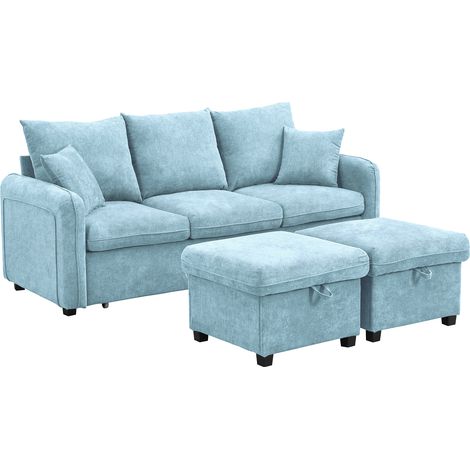 Canapé d’angle multifonctionnel en U à trois places avec rangement – avec tiroirs + pouf avec coffre, ensemble de canapé modulaire démontable avec fonction lit, revêtement en chenille (1/5)
