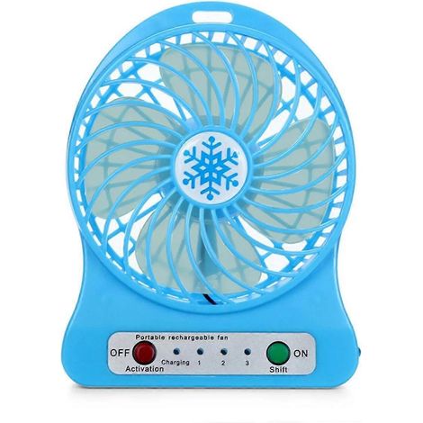 Ventilateur portable rechargeable avec lumière LED, mini ventilateur de bureau USB à troisième flux d'air, bleu (1/5)