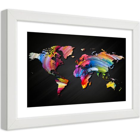 Quadro con cornice, Mappa del mondo in diversi colori - 45x30 (1/5)