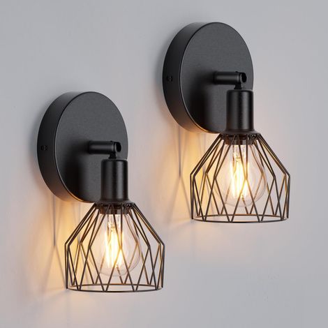 Applique Murale E14 Vintage Industrielle, Lampe Murale Orientable Métal, Éclairage mural Rétro pour Escalier Couloir Chambre Salon Cuisine, Noir, Ampoule non Incluse (1/5)