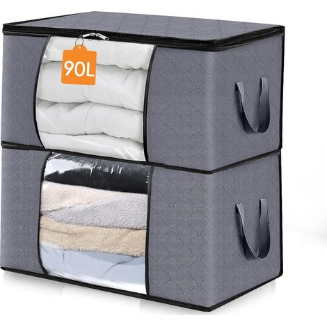 Set of 2 90L Clothes Storage Bags, Under Bed Storage Boxes, Foldable Crates, Made of Sturdy Fabric, Reinforced Handles, Dark Grey (1/5)