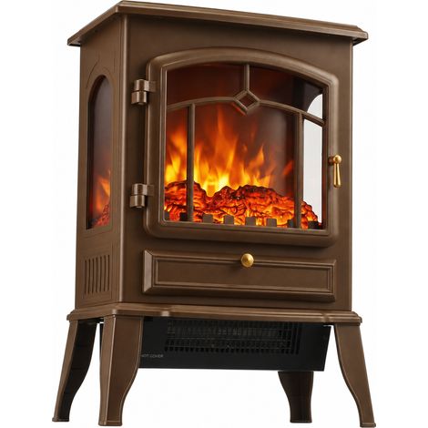 HOMCOM chimenea eléctrica de pie, 1000W/2000W, efecto llama 3D, brillo ajustable, termostato y protección contra sobrecalentamiento, para 30㎡, marrón (1/5)