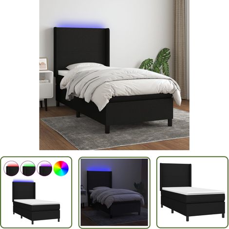 The Living Store Sommier à lattes de lit matelas et LED Noir 90x190 cm Tissu - Lit Tapissier - Lit Avec Led - Lit Double - Sommier Avec Rangement - Matelas À Ressorts Ensachés (1/5)