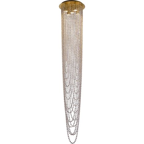 Searchlight Swoop Lampadario a sospensione a 5 luci, ottone satinato e cristallo trasparente (1/3)
