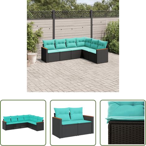 Terrassensofa - 6-teiliges Gartensofa-Set mit Kissen, schwarzes Polyrattan (1/5)