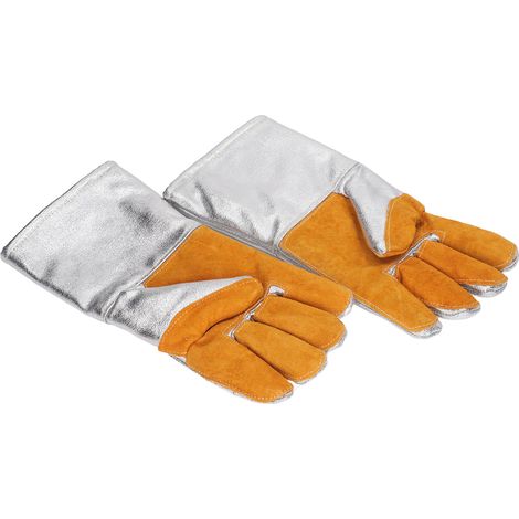 Paar Schweißerhandschuhe aus Rindsleder, hitzebeständig, feuerfest, strapazierfähig, mit Aluminiumfolie verstärkt (1/5)