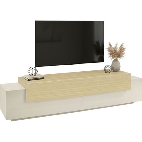 TV-Schrank Cassino, 3 Regale, 4 Fächer, Made in Italy, Klappöffnung, 200x45x51,5h cm Beige