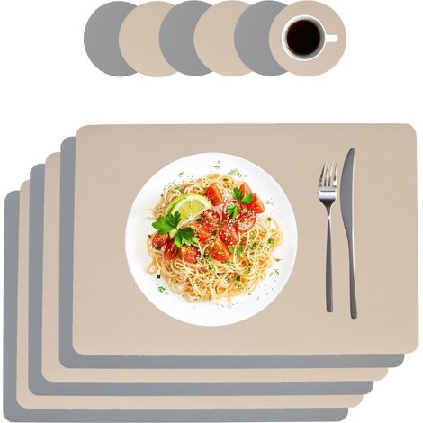 Tischsets und Untersetzer aus Kunstleder, wendbar, 6er-Pack