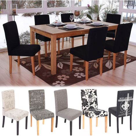Lot de 6 chaises de séjour Littau, tissu écriture, gris, pieds foncés (1/5)