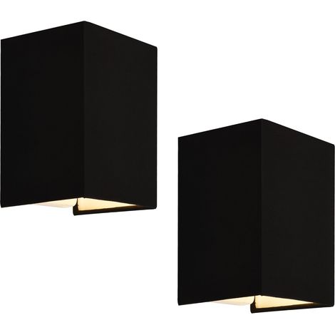 Lot de 2 appliques murales forme angulaire E27 60 w 20 x 16 x 13 cm abat-jour en lin noir (1/3)