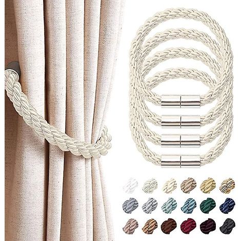 lot De 4 Lacets De Rideaux Magntiques Solides (blanc Cass) Lacets De Rideaux De Style Simple Et Moderne, Lacets De Rideaux En Cordon Tiss Facile (1/5)