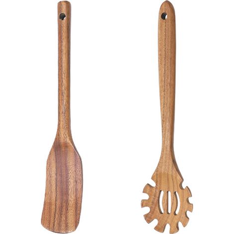 Cuillère À Soupe En Bois - Écumoire En Bambou Naturel - Résistant À La Chaleur Jusqu'à 200 °C - Pour Cuisinières Et Poêles Antiadhésives - Lot De 2 (1/5)