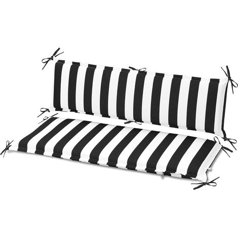 Aoodor Outdoor Tufted Bench Cushion, 108x45 cm Fade-Resistant Garden Seat Cushion 2 Seater with Back-BLACK